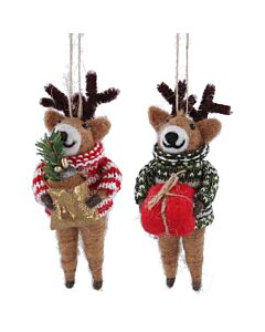 Gisela Graham Set of Two Reindeer in Jumpers Christmas Tree Decorations